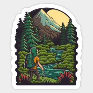 Cute hiker on a mountain trail - Sustainable fashion for the future Sticker